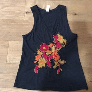 Blue tank with beading/stitching- Anthropologie